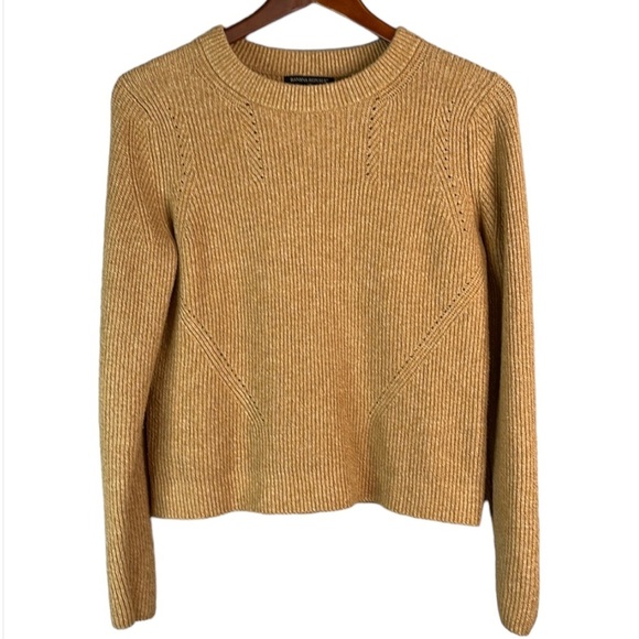 Banana Republic Pointelle Classic Camel Crewneck Sweater Ribbed Academia Prep S - Picture 2 of 9